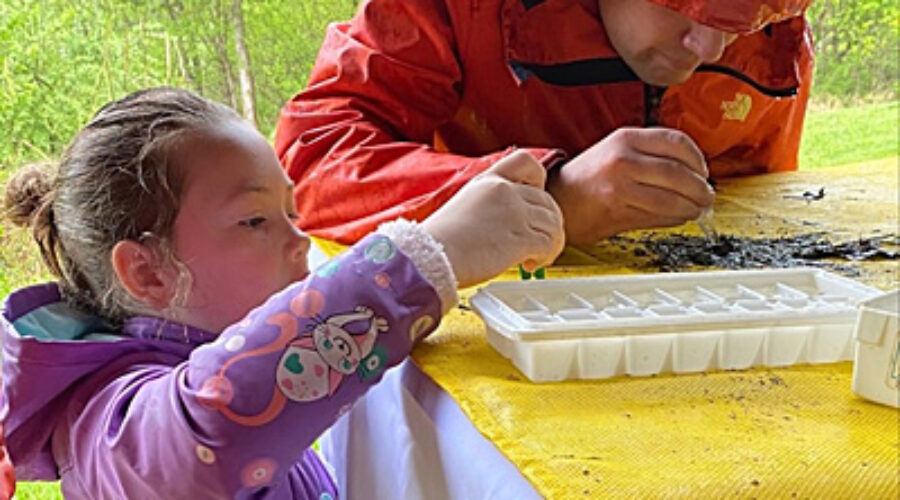 Young girl sorting macros