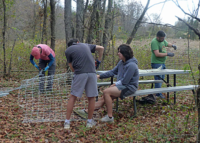 volunteers making cages