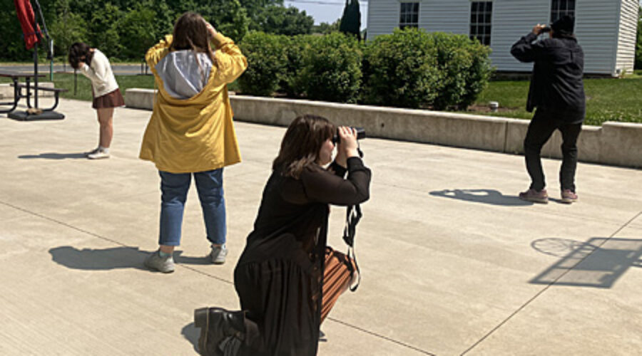Students looking for birds