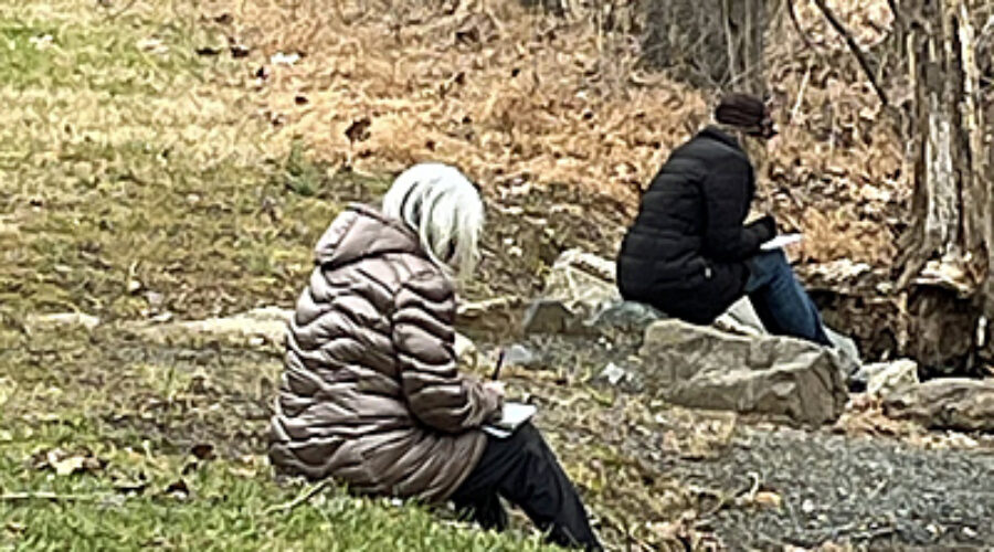 Participants writing outside