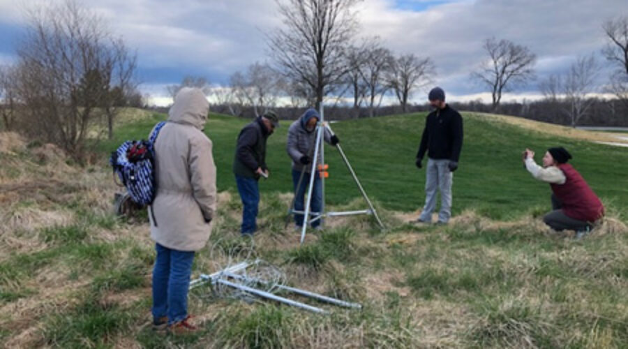 Setting up a bat monitoring rig.