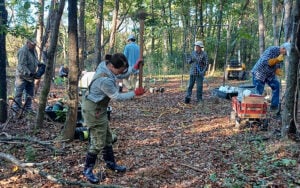 Planting native tree and shrub seedlings near the Pin Oak vernal pool